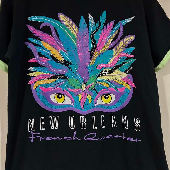 Vintage New Orleans French Quarter Mask Double Sleeved Tee Shirt - Picture 2 of 3